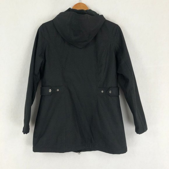 Free Tech Women's Size Medium Rich Black Print Jacket Hood Full Zip Long Sleeves - Picture 2 of 13